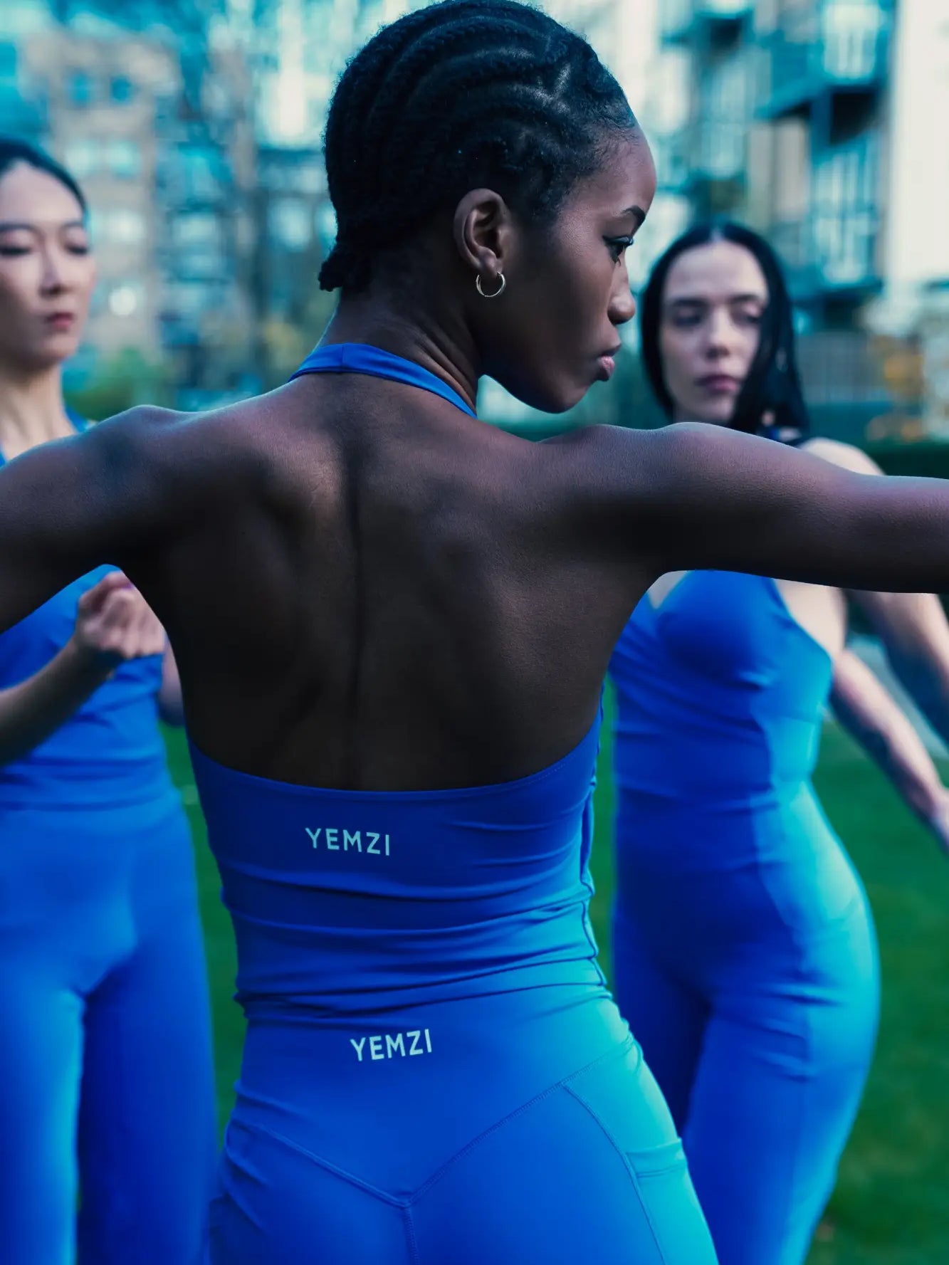 nigerian model in a royal blue yemzi tank top and tall pants