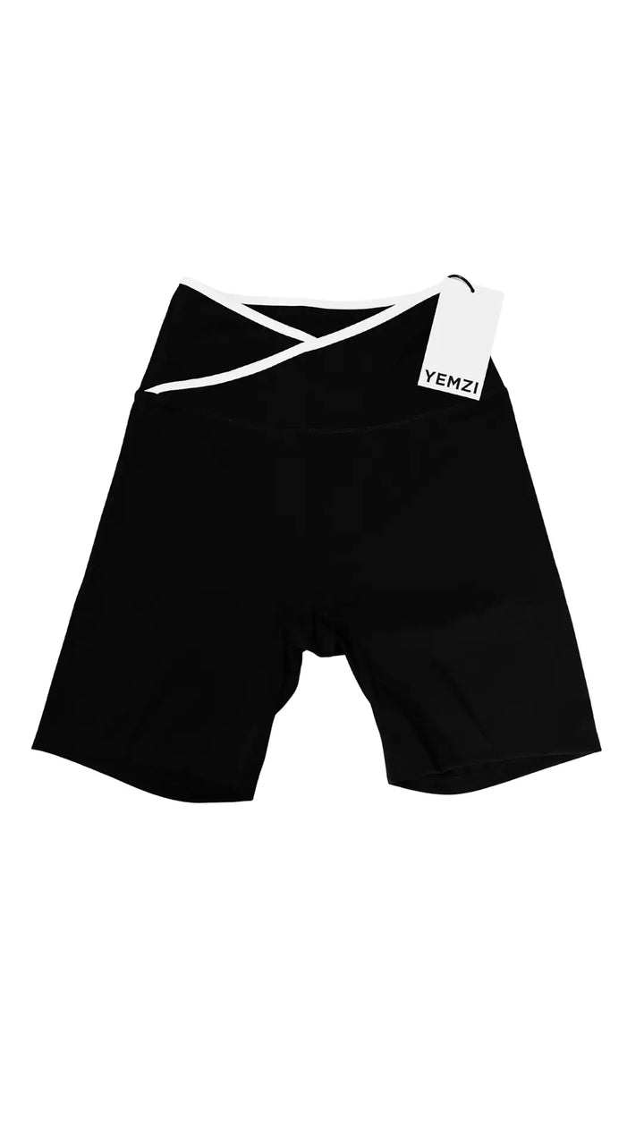 black cross waist shorts front