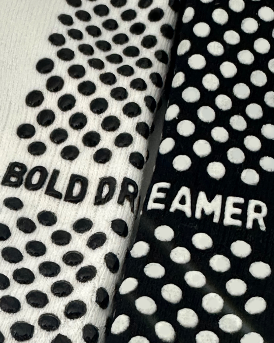 Grip Non-Slip Bold Dreamer Crew Socks - Black and White