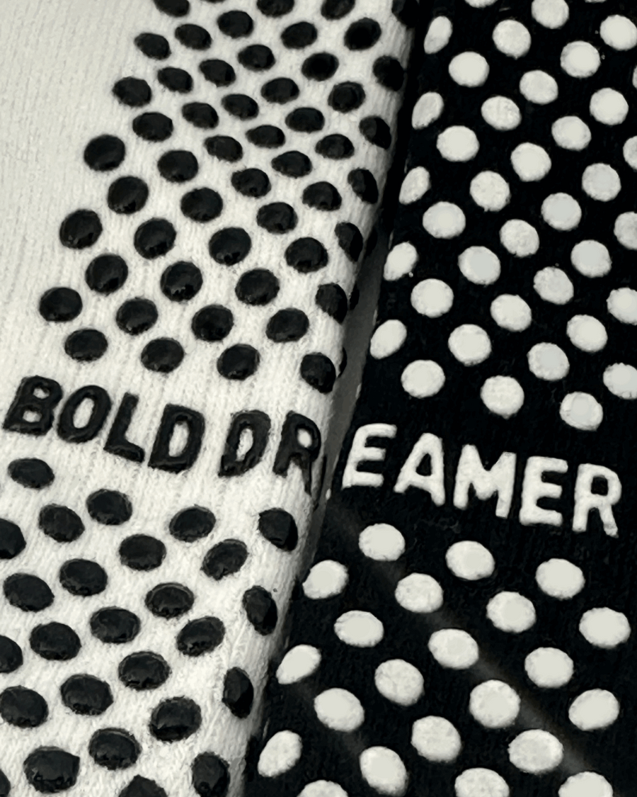 Grip Non-Slip Bold Dreamer Crew Socks - Black and White