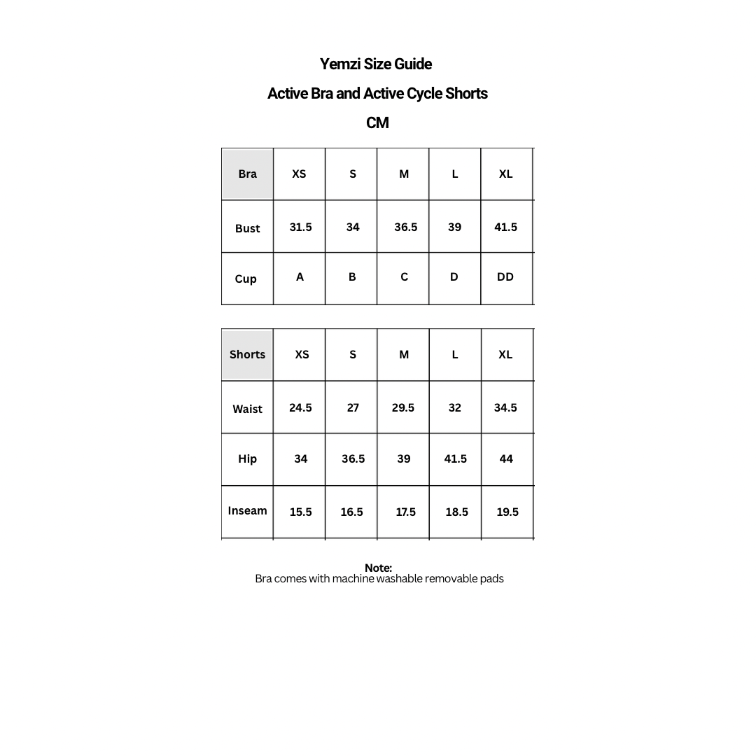 Sky Blue Bra Shorts Size Chart