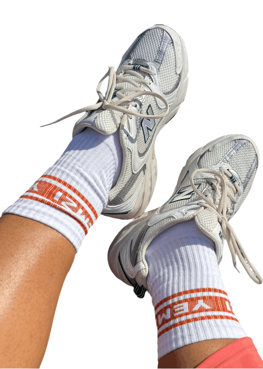 YeMZi chilli crew socks with white and silver trainers 