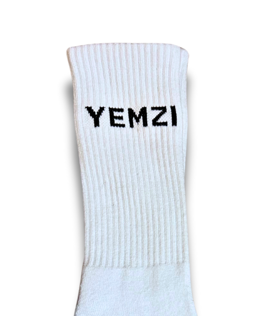 Unisex High Quality Women’s White Crew Socks Yemzi Black Logo