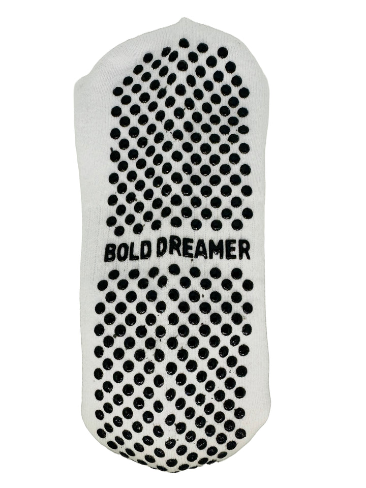 Yemzi White Bold Dreamer Grip Socks Unisex Pilates