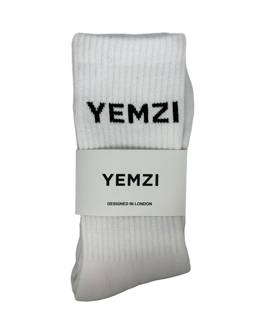 Unisex Women’s White Crew Socks Yemzi Black and White Logo