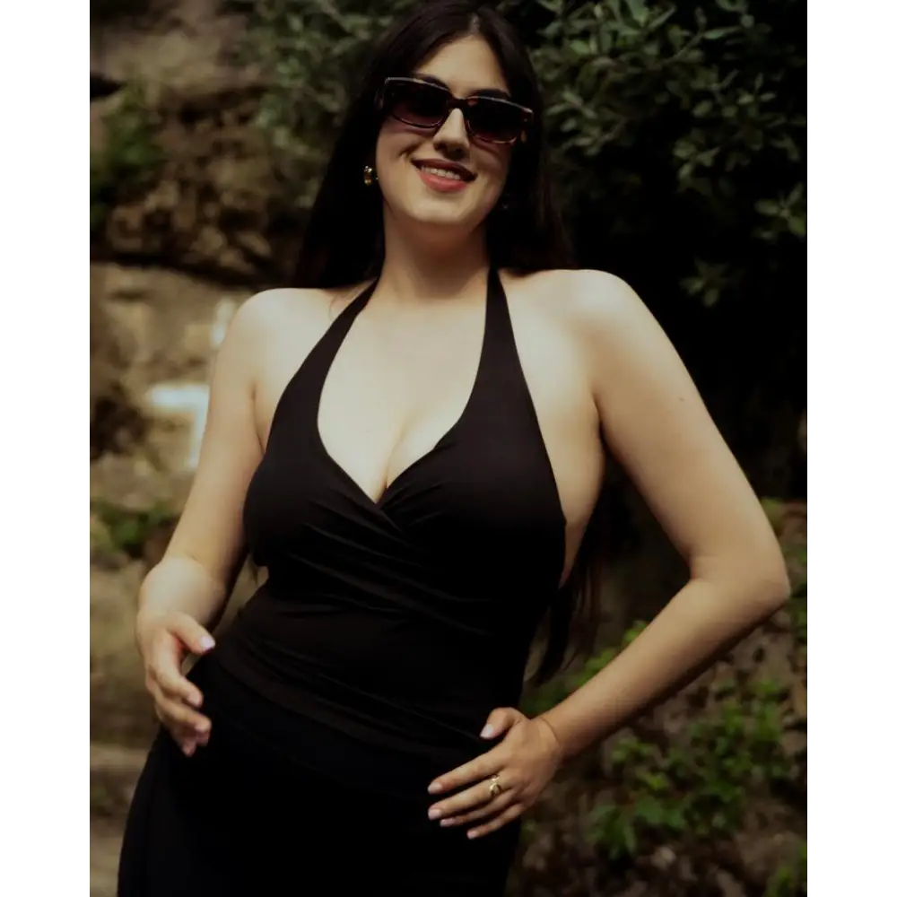 Black Halter Neck Built in Shelf Wrap Top - Activewear