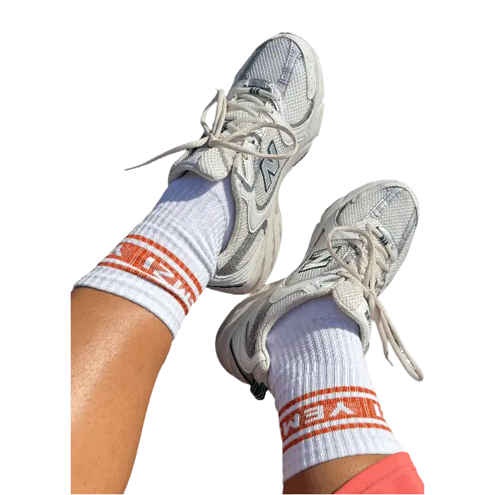 YeMZi chilli crew socks with white and silver trainers 