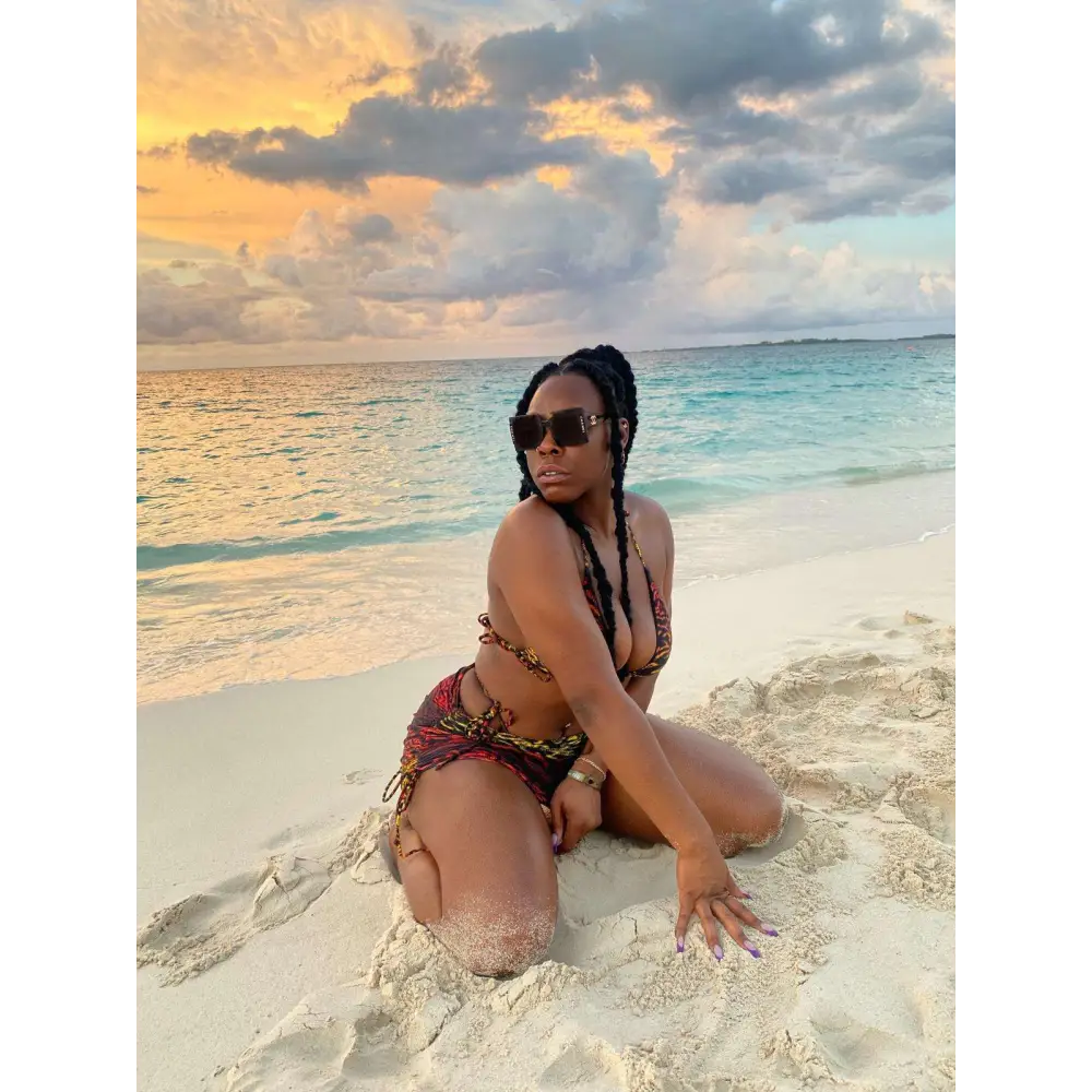 Shae Universe in Egan 3 Piece Bikini Set at the beach