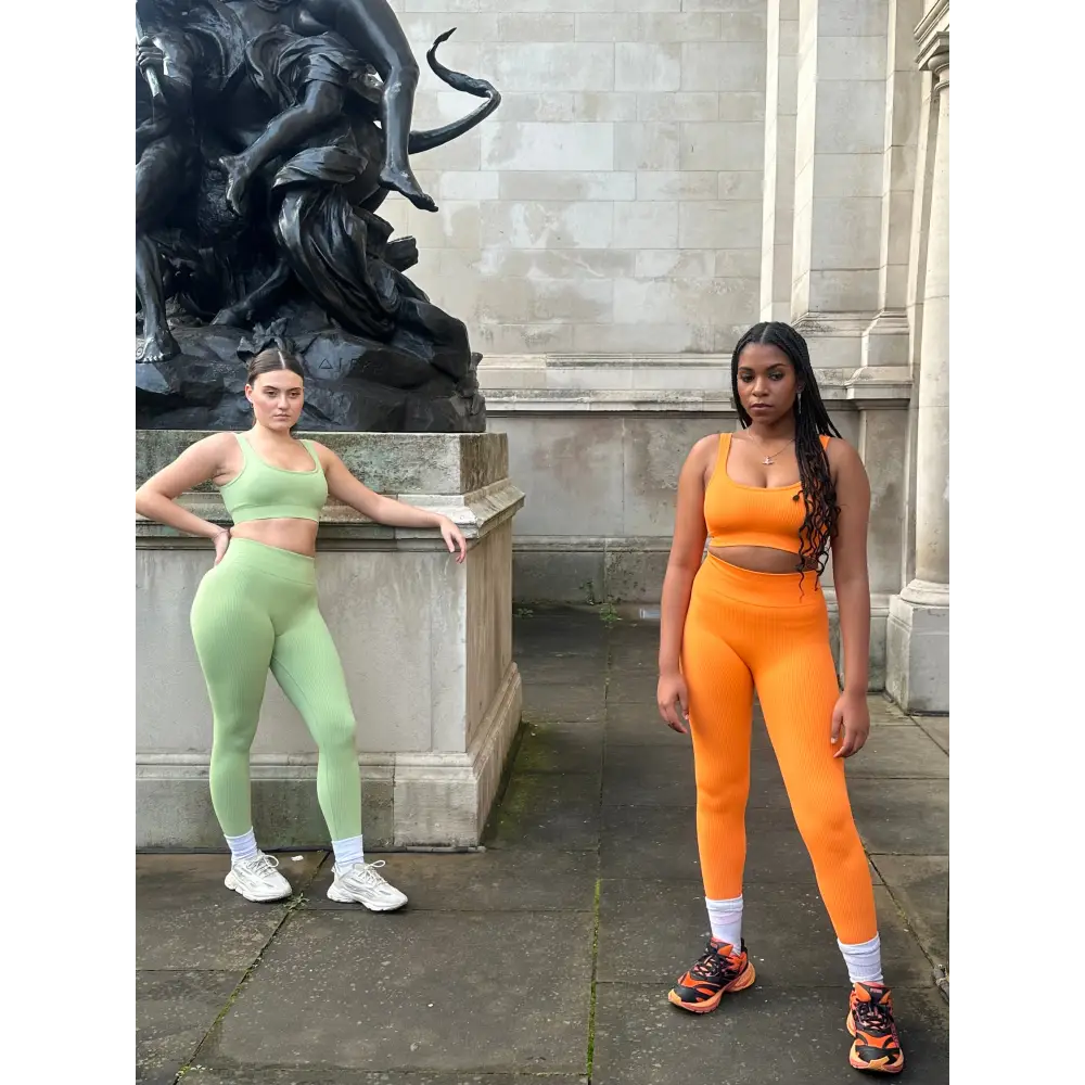 Models wear yemzi sculpting ribbed set outside Tate Britain 