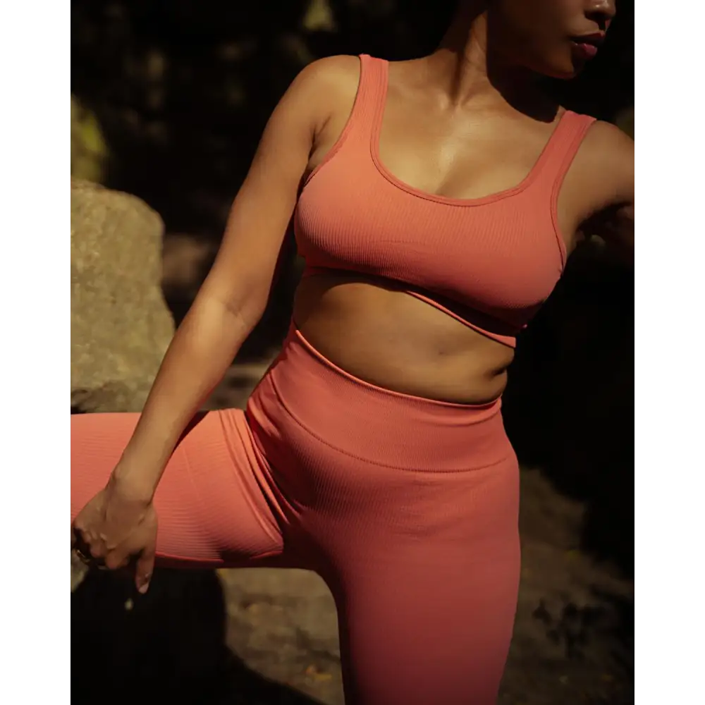 Guava Pink Seamless Ribbed Sports Bra – Square Neck Top - Activewear