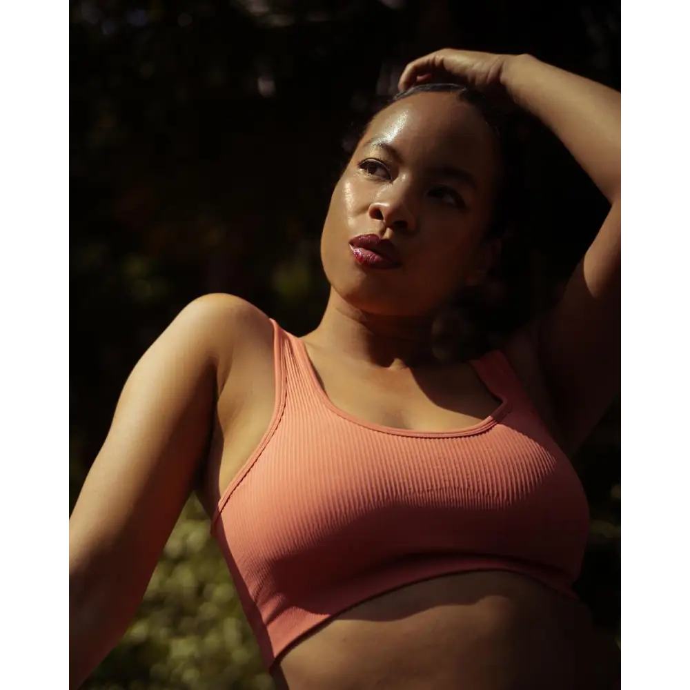Guava Pink Seamless Ribbed Sports Bra – Square Neck Top - Activewear