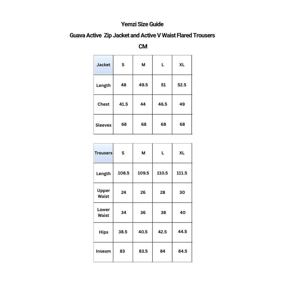 Guava Active Size Chart 