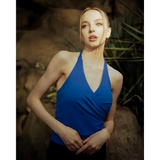 Royal Blue Halter Neck Built in Shelf Wrap Top - Activewear
