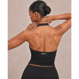 Halter Neck Built in Shelf Wrap Top (Black Blue) - Activewear