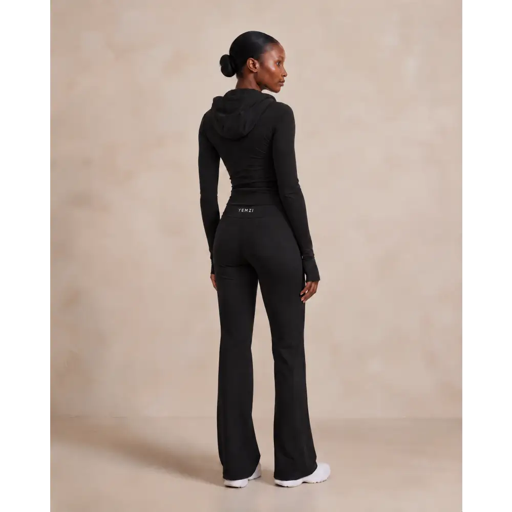 High-Rise Onyx Hooded Zip Jacket & Soft Flare Trousers Set - Tall (Black) - Activewear