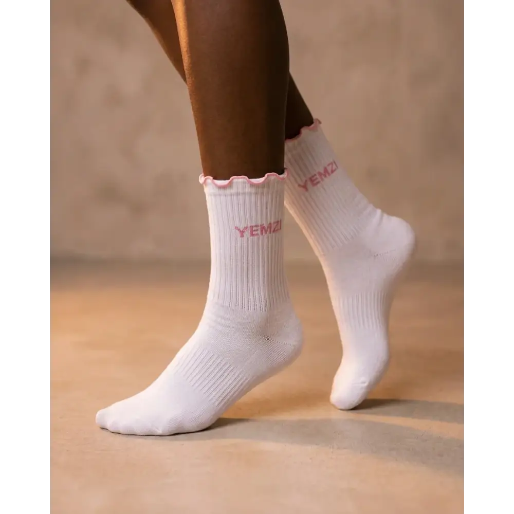 Lettuce Edge Cotton Frill Socks (White Black Pink) - Accessories