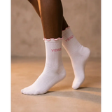 Lettuce Edge Cotton Frill Socks (White Black Pink) - Accessories