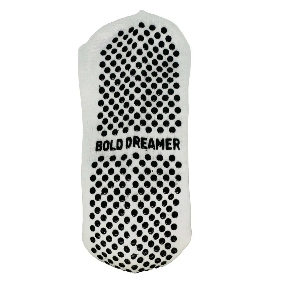 Yemzi White Bold Dreamer Grip Socks Unisex Pilates