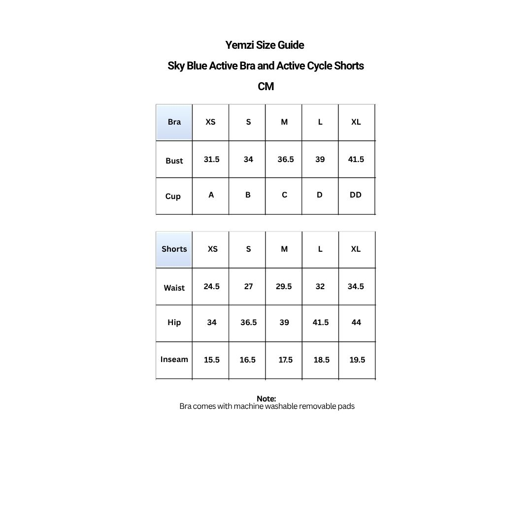 Sky Blue Bra Shorts Size Chart