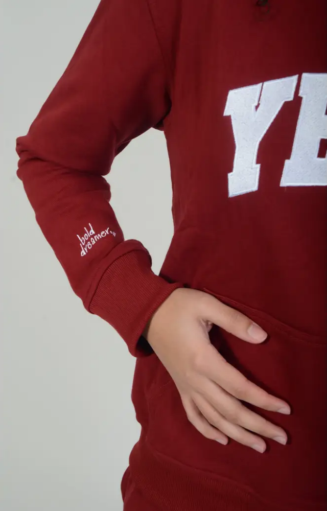 Tall Burgundy Cotton Varsity Hoodie - Activewear