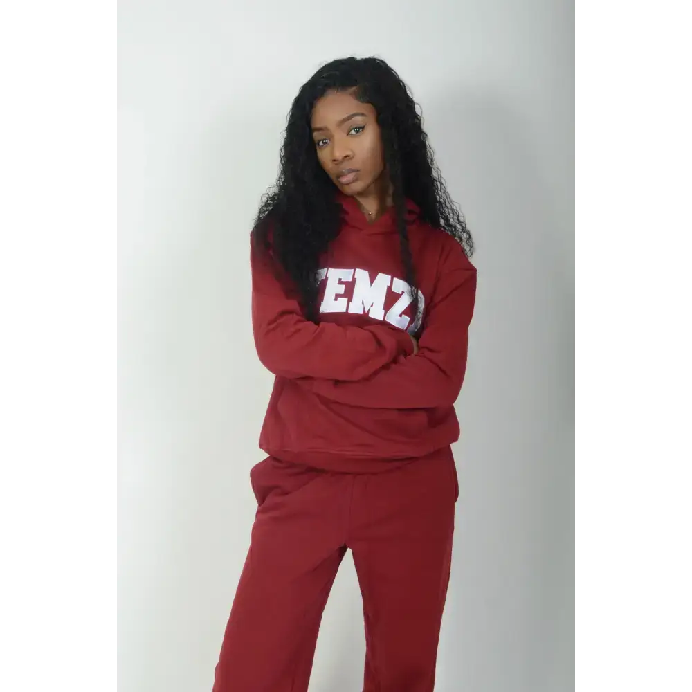 Tall Burgundy Cotton Varsity Hoodie - Activewear