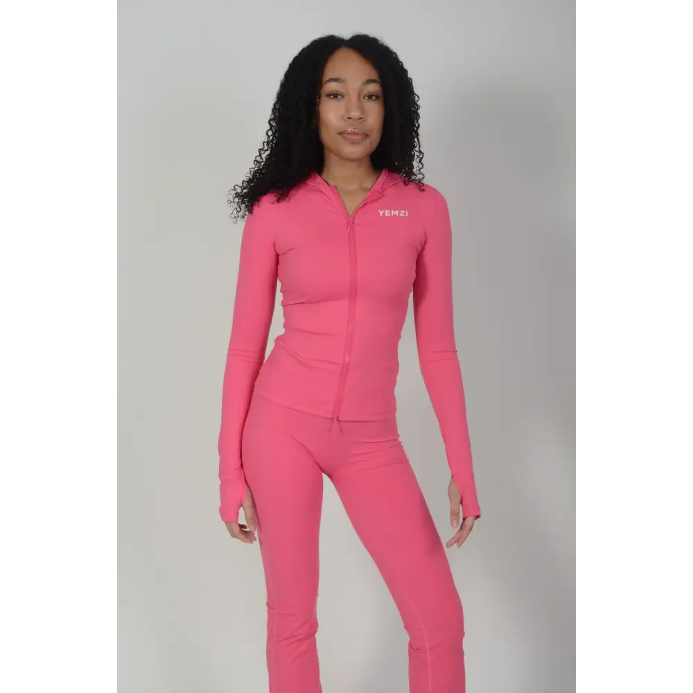 Tall Pitaya Pink Hooded Zip Jacket & Flared Leg Trousers Set - Activewear