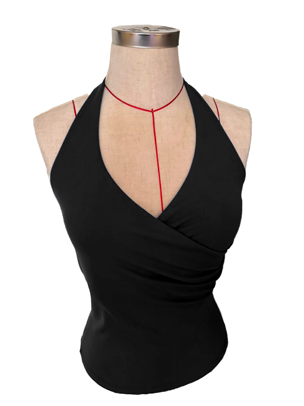 Black halter top on a mannequin 